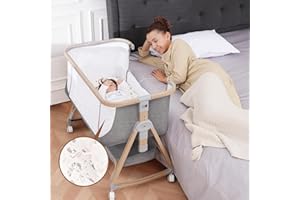 Baby Bassinet Bedside Sleeper - 3 in 1 Bassinets with Waterproof Sheets, Soft Mattress and Breathable Mesh, Adjustable Height