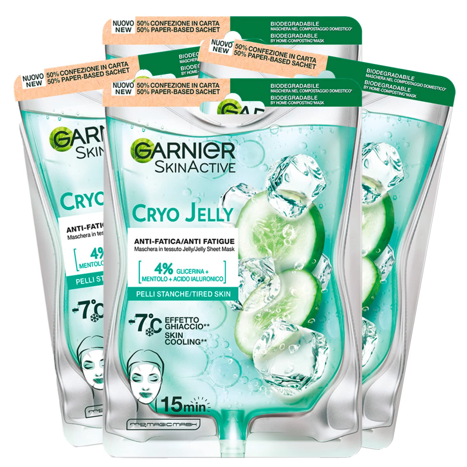 Garnier SkinActive Cryo Jelly Anti-Fatigue Face Mask with Hyaluronic Acid Firming Treatment for Tired and Dull Skin Vegan Formula - 5 Packs