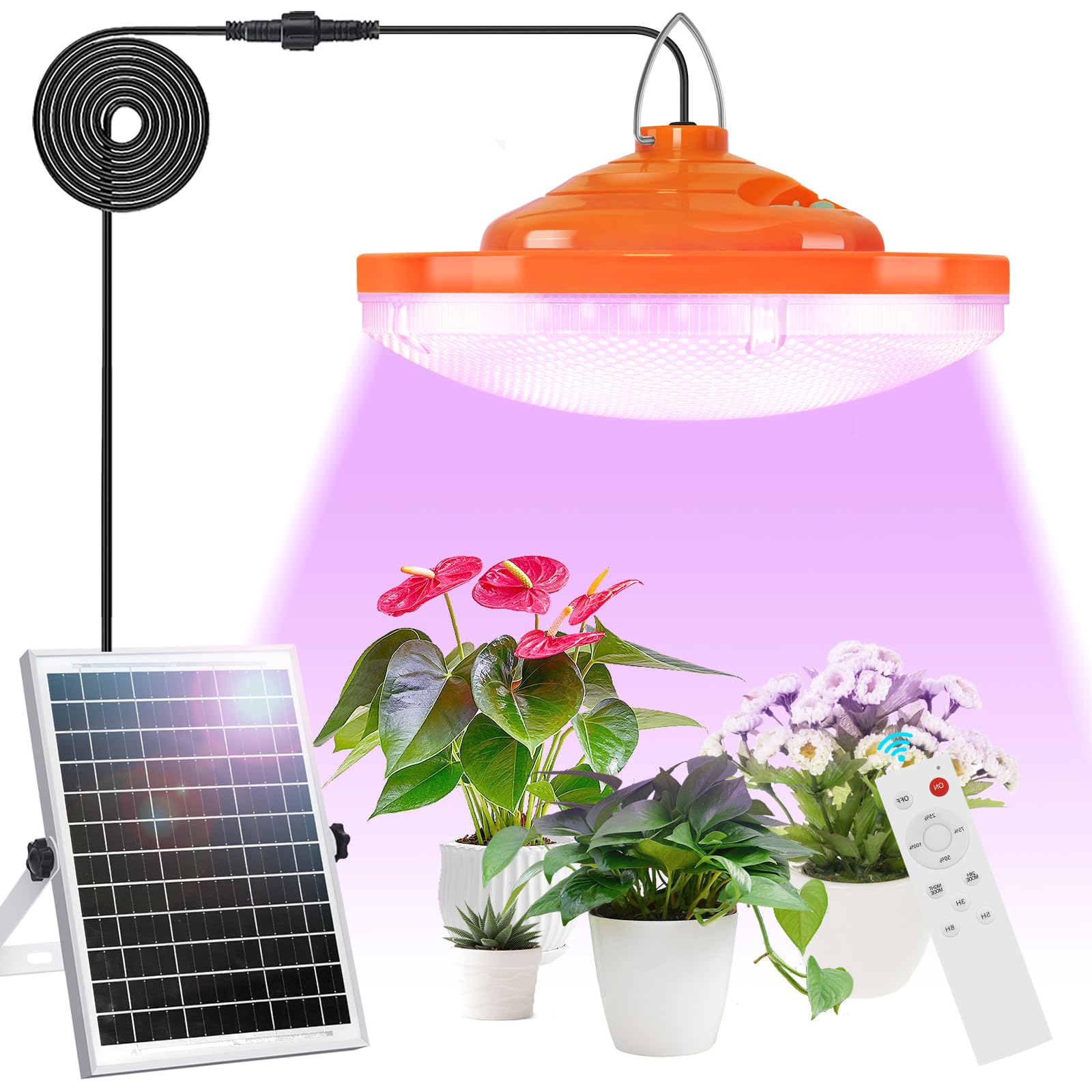 Photo 1 of ***MISSING REMOTE CONTROL*** Solar Plant Grow Light Outdoor Indoor Run Day/Night, 96 LED Full Spectrum Solar Hanging Plant Light,16.4FT Cable/USB Charging/Timer for All Stage Plants