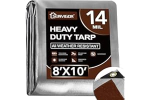Sunvigor Tarp Waterproof 8x10Ft, Heavy Duty Tarp Cover Extra Thick 14 Mil Tear and UV Resistant, Outdoor Tarps with Grommets and Reinforced Edges for Roof, Camping, Patio, Pool, Boat