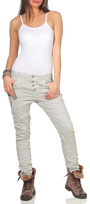 KAROSTAR Damen Jeans Stretch Hose mit Chino Boyfriend Pants Hüftjeans 67