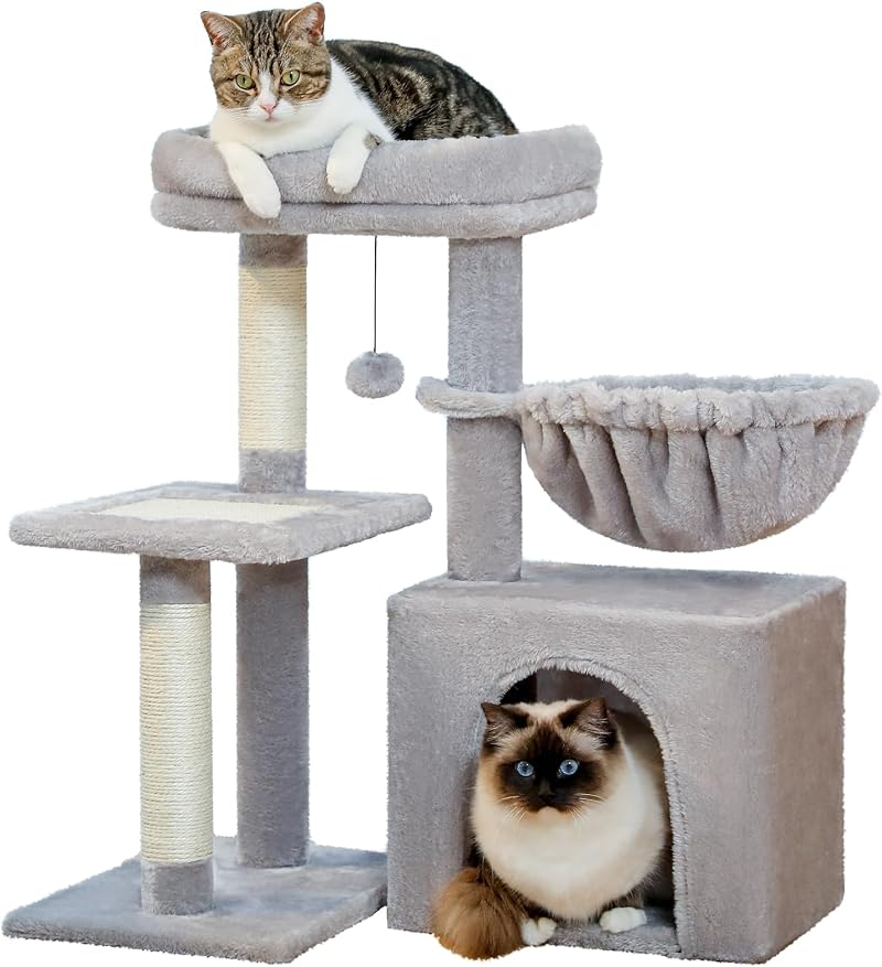 PAWZ Road Small Cat Tree 73cm Indoor Activity Tower Grey with Scratching Posts