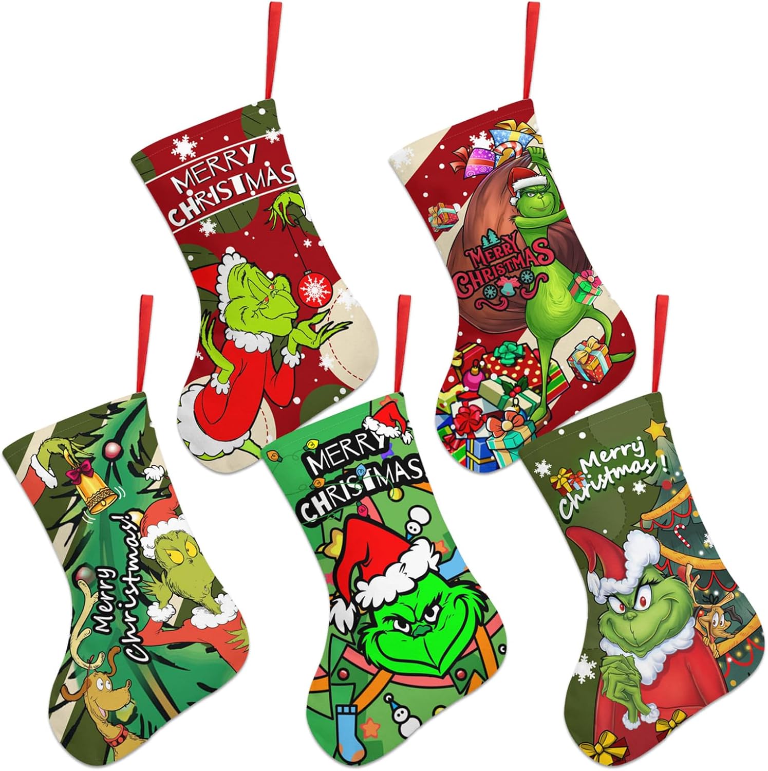 Stockings & Holders - Loczek Cartoon Christmas Stockings Hanging Stockings 5Pcs Set Gift for Fireplace Xmas Tree Party Hanging Decoration