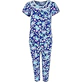 Elegant Emily Women's Blue Floral Capri Sleep Set