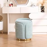 DRKAT Swivel Vanity Stool with Back Comfy Vanity Chair with Gold Base Modern Round Stool for Makeup Vanity Ottoman Foot Rest for Bedroom livingroom (Sage)