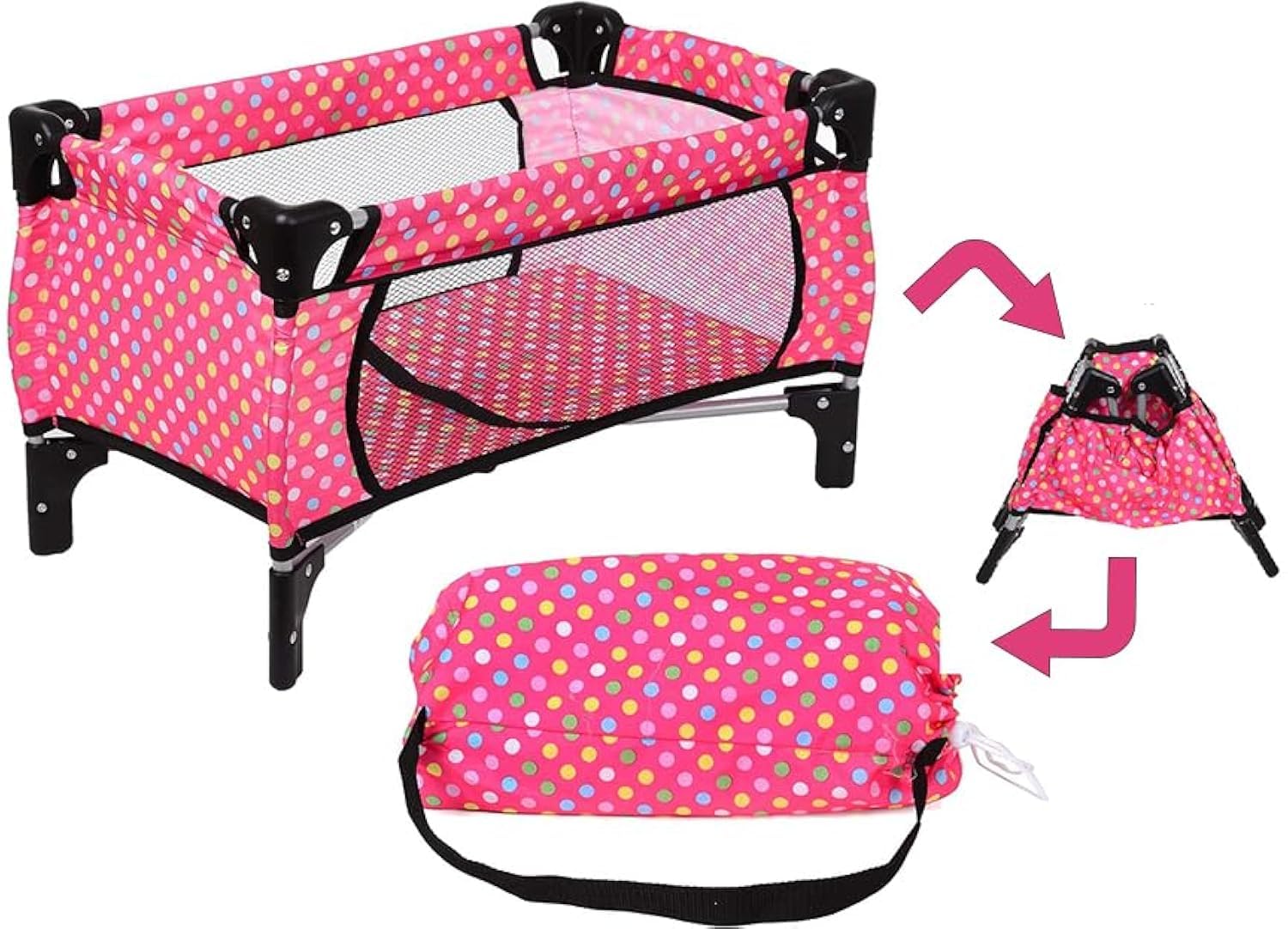 Photo 1 of fash n kolor Doll Pack N Play Crib Polka Dot Design Fits up to 18" Dolls (Pink Polkadot)