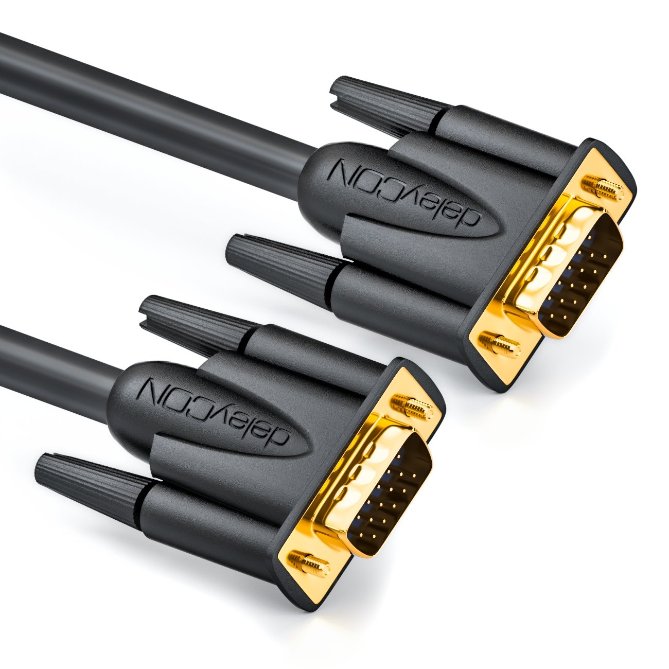 deleyCON 5m (16.40 ft.) S-VGA Monitor Cable - VGA 15-Pin Cable D-Sub Connector Full HD Triple-Shielded Kink Protection Gold-Plated Contacts - Black