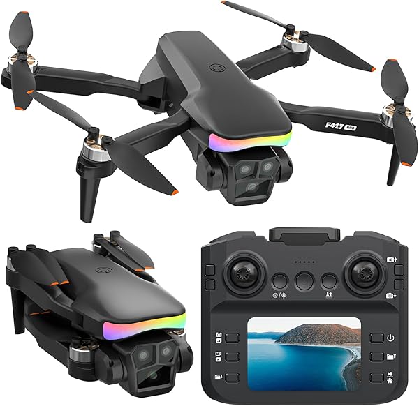 Fakjank F417PRO Drohne mit Kamera 1080P für Kinder und Erwachsene, Mini Drohne mit Bildschirm, Duale 90° Linse, LED, Optischer Fluss, Anfänger Drohne, Modularer Akku, Headless, 3D-Flip, Koffer