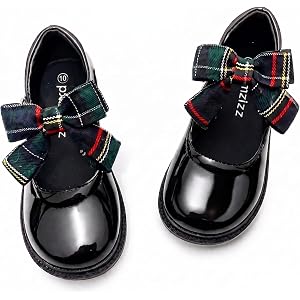 Pxmzizz Girls Black Mary Jane Dress Shoes School Shoes | Bow Soft Insole Hook‑and‑Loop Strap Flats for Toddler Little & Big G