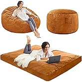 Bean Bag Chairs for Adults - Giant Bean Bag Chair Convertible Bean Bag Bed - Beanbag Chair with Micro Fiber Cover/Furniture Foam Filler - Floor Couch Sofa in Bedroom Dorm Room - Full Golden Brown