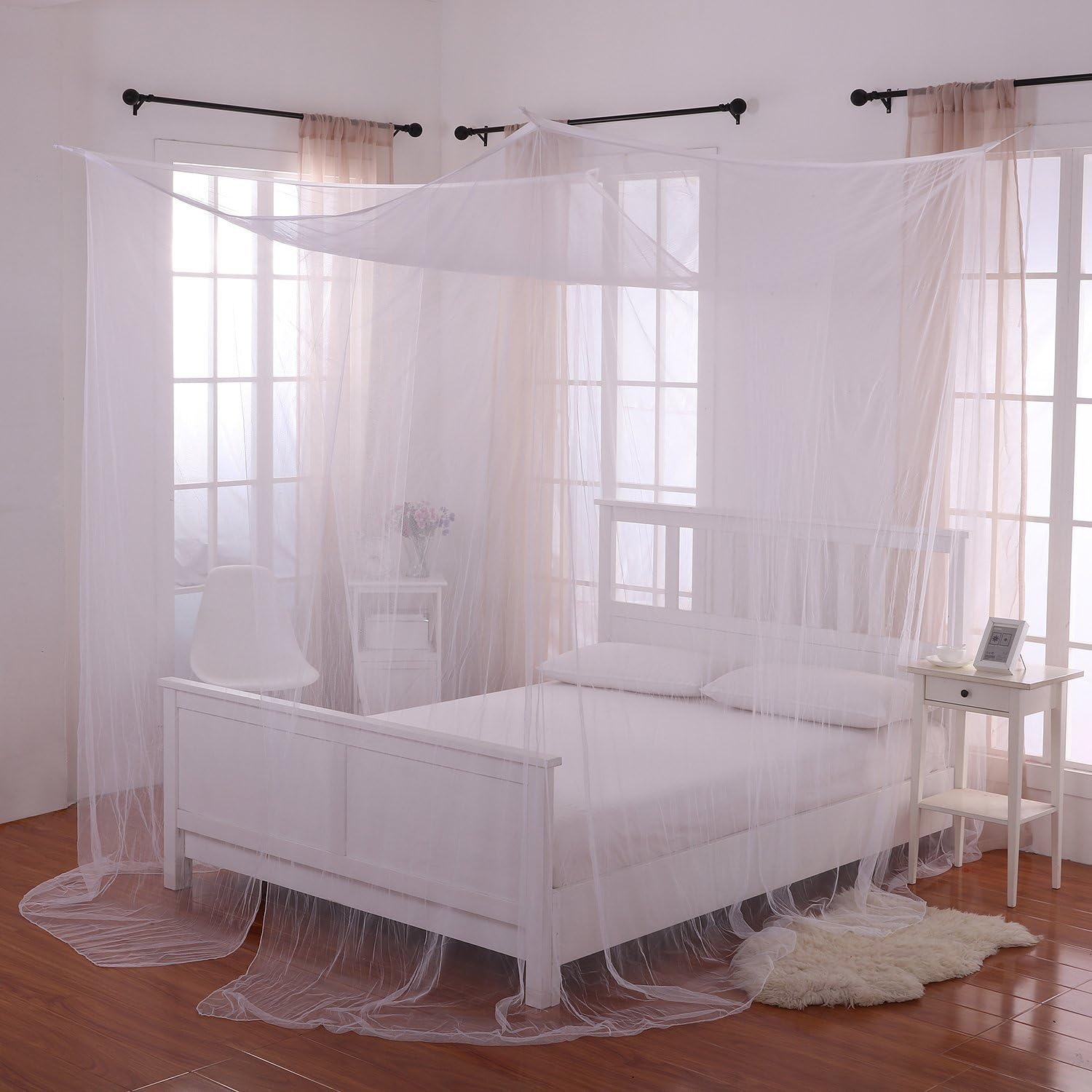 Yimii 4 Corner Post Mosquito Net Princess Bed Canopy, Mosquito Netting Bed Curtains for Full, Queen, King Size Bed.(White)