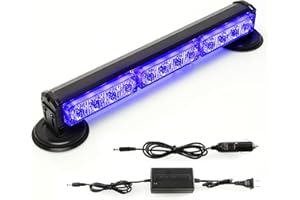 BooYu 14" Blue Battery Powered Police Firefighter Emergency Strobe Lights Bar for Trucks/Vehicles Rechargeable Wireless Rooftop Mini Hazard Flashing LED Beacon Warning Light w/Magnetic Base