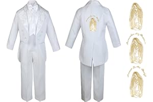 UNOTUX Baby Boy Kid Christening Baptism Church White Tail Suit Mary Maria on Back Sm-7