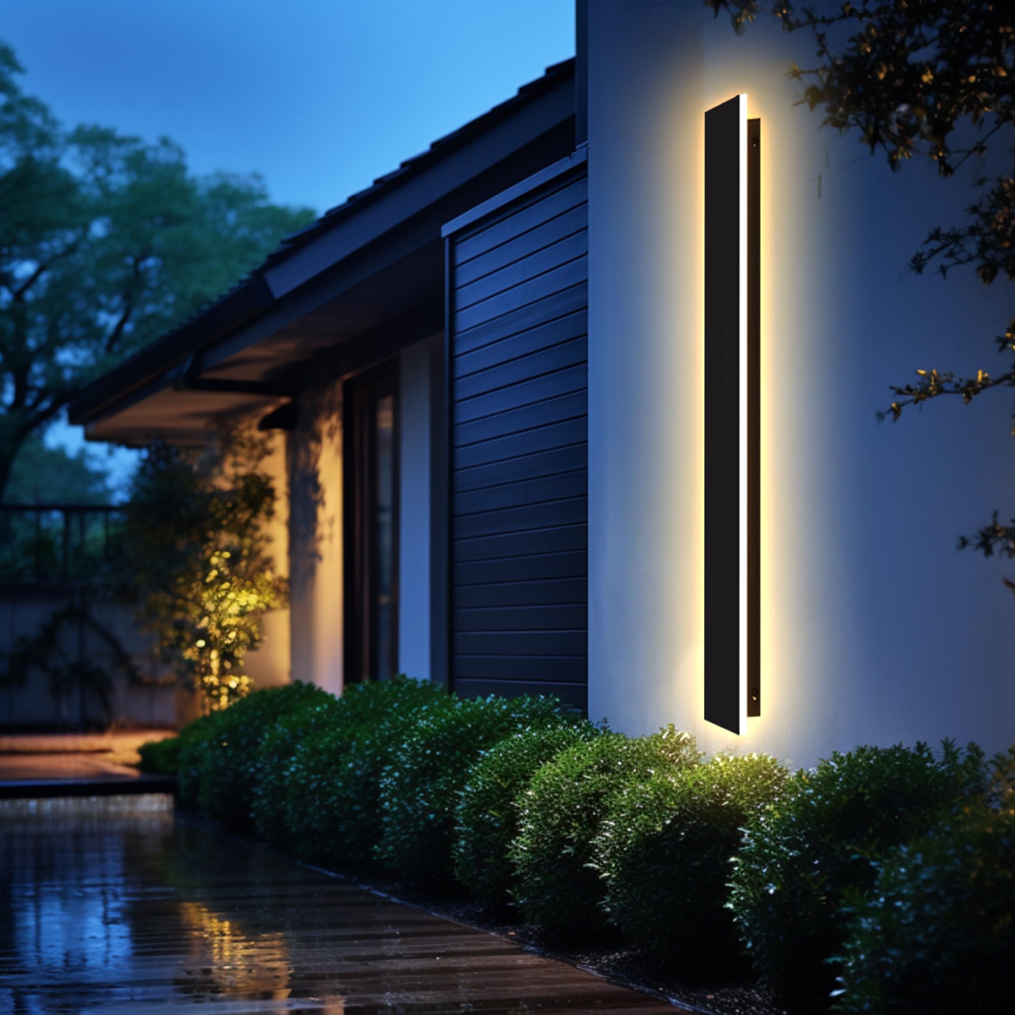 LED Wall Light Outdoor/Indoor Long Wall Lamp Anthracite, IP67 Waterproof Exterior Wall Lights Aluminum Alloy Black Outdoor Light for Terrace Wall Lamp for Gardens, Villa, Warm Light, 125 * 5cm, 39W
