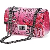 Wxnow Women Small Crossbody Handbags Graffiti Clutch Purse Leather Shoulder Bags