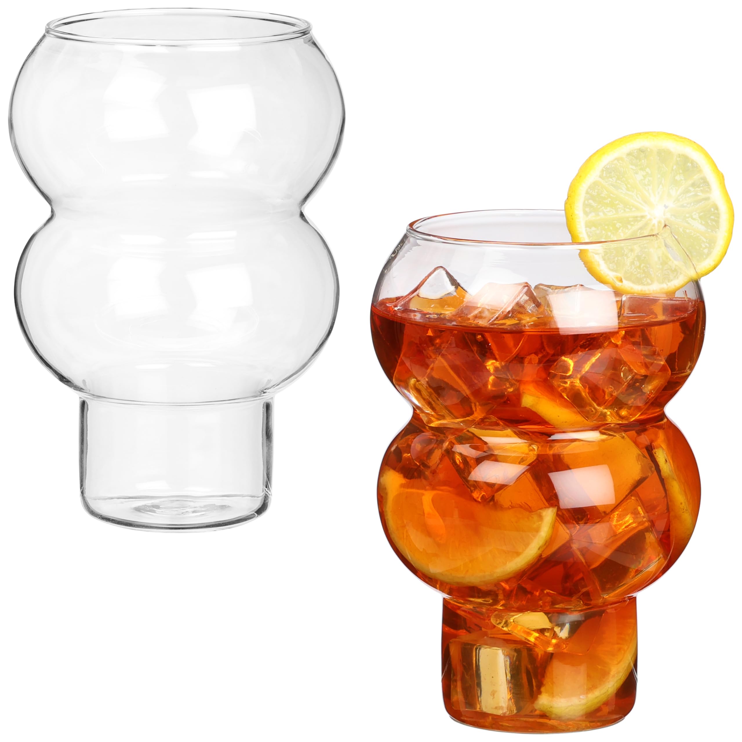 Belle Vous Vintage Drinking Glasses Ribbed Glassware Set (2 Pack) - 500ml/17oz Bubble Design Ripple Shaped Cocktail Glasses for Water, Juice & Iced Coffee/Tea - Clear Glassware Cups
