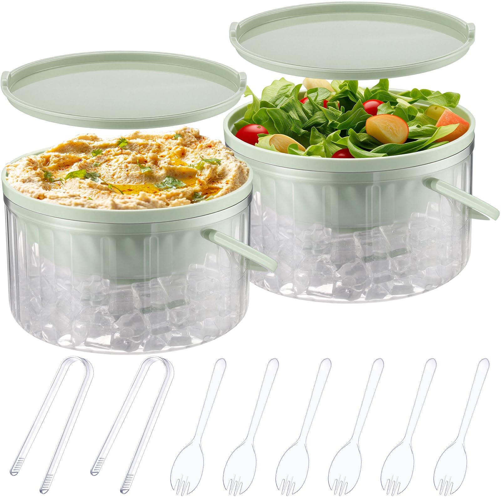 Photo 1 of Hushee 2 Pack Chilled Dip Bowl 30oz Ice Serving Bowl with Lid Chilled Dip Bowl for Parties Cold Serving Dish with 2 Serving Tongs 6 Spoons for Hummus, Chilled Pasta, Potato, Dressing, Fruit, Salsa