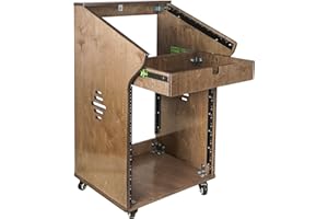 Sound Town DIY Solid Baltic Birch Plywood Studio Rack with 11U Slant Mixer Top, 12U Front, 2U Drawer, Rubber Feet, Casters, Weathered Brown (SDRK-M11X12B)