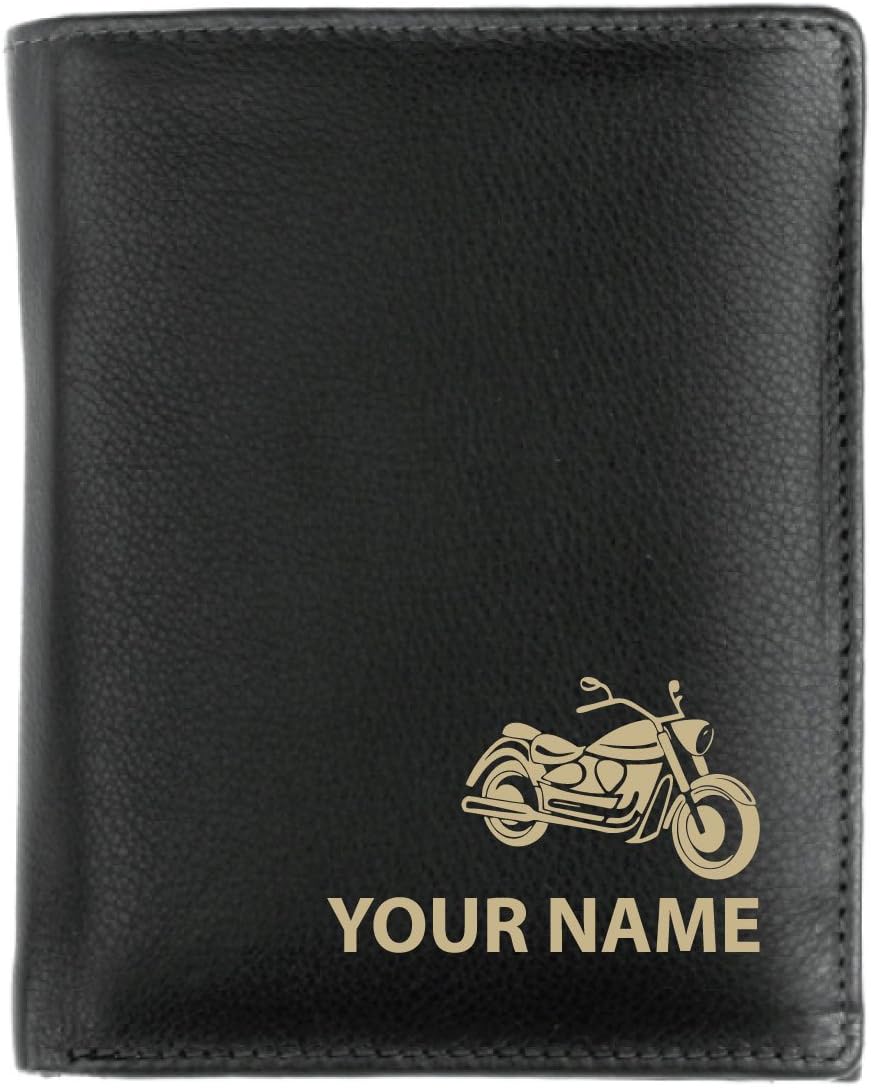 Personalised Mens Real Leather Wallet - Classic Bike Design (Origin Style)