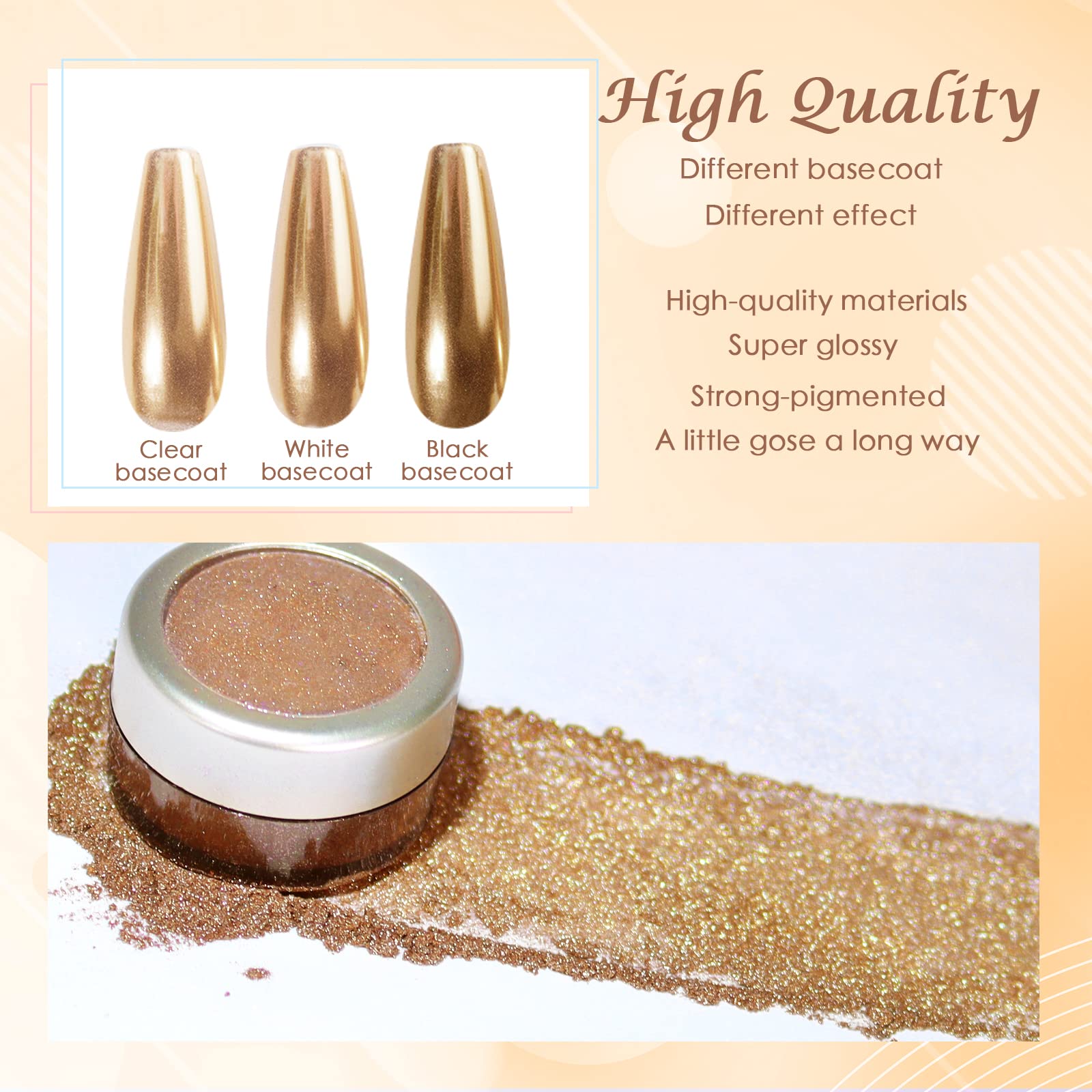 Laza Chrome Nail Powder Mirror Effect Metallic Dust Holographic Glitter Glazed Manicure Decoration Reflective Pigment for DIY Gel Polish Nail Art, Resin Craft, Gifts - Gold - Image 3