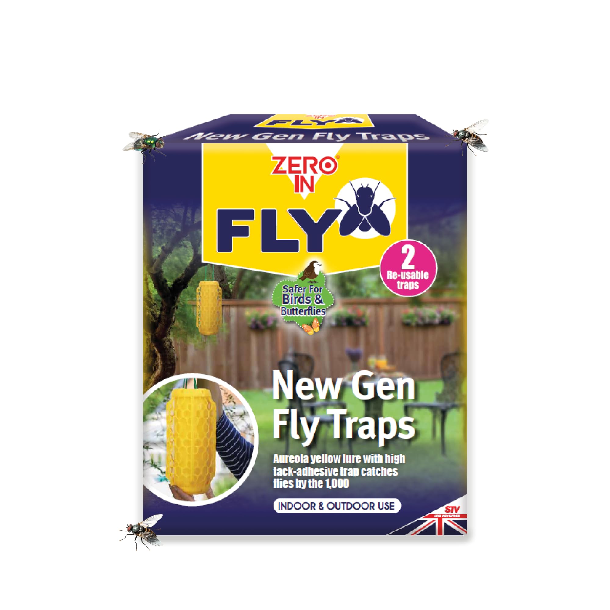 Zero In® New Gen Fly Traps – Twinpack, Effective Fly Trap, Insect Attractant for Outdoor Use, Covers up to 10m Radius, Poison-Free