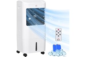 HOMCOM Portable Evaporative Air Cooler, 3-In-1 Ice Cooling Fan, Bladeless Swamp Cooler and Humidifier with Remote, Timer, LED