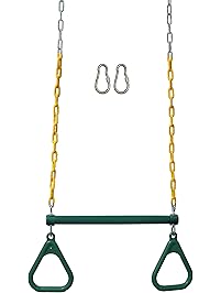 Jungle Gym Kingdom Trapeze Swing Bar with Rings 48" Heavy Duty Chain Swing Set Accessories & Locking Carabiners - Green
