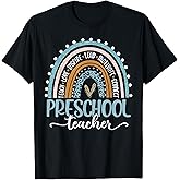 Preschool Teacher Leopard Boho Rainbow Back to School T-Shirt