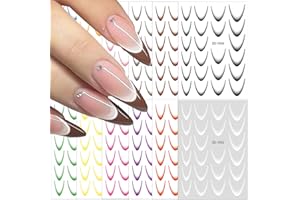 BSBTBZ 12Sheets Gradient French Line Nail Stickers, Colorful Stripes Line Transfer Decals Curved Lines Nail Art Designs Self-Adhesive Nail Tips Guides Fashion Nail Accessories Gel Polish Wraps Stencil Tools