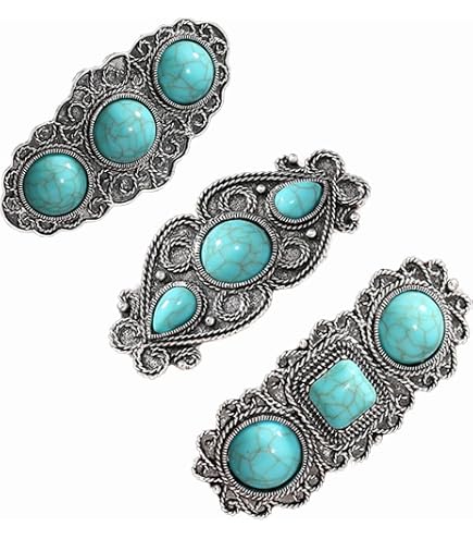 Vintage Sterling Silver Turquoise 3-Stone Barrette Hair Clip Old Pawn BARRETTE Hair Clip Hand Stamped Sterling SILVER and  main image 2