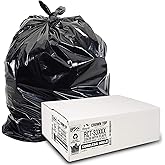 Aluf Plastics RCT-33XXX Heavy Duty 33 Gallon Trash Bags (Huge 100 Ct. /w Flap Ties) - 2 MIL equiv. Thick Gauge Large Black Pl
