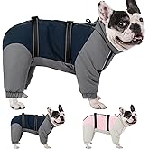KOESON Four Legged Winter Coat, Warm Small Dog Jacket with Adjustable Buckles, Turtleneck Windproof Dog Fleece Jackets Reflective Fullbody Snowsuit Puffer Coat Blue Grey XS