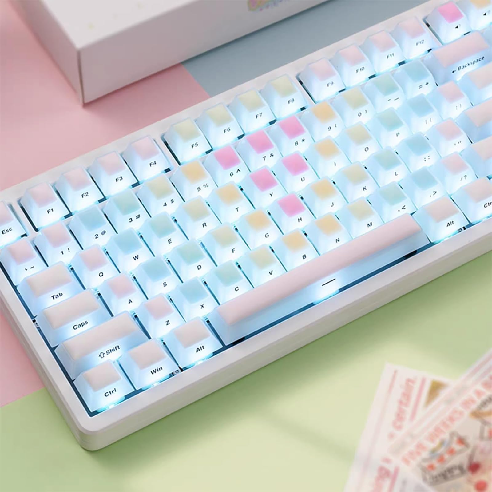 Photo 1 of 126 Keys Rainbow Jelly Keycaps Cherry Profile Silicone Keycaps for Long Nail Compatible with 61/64/87/104/108 Cherry Mx Switches Mechanical Keyboard