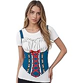 HAPNBCELE Oktoberfest T-Shirts for Womens Bavarian German Lederhosen Costume 3D Novelty Shirt Short Sleeve Festival Outfit