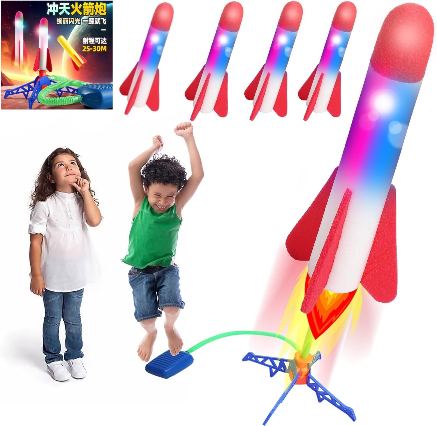 Agrifilm The Original Rocket Launcher, 4 Foam Rockets,Can emit light and Toy Air Rocket Launcher - Gift for Boys and Girls - Great for Year Round Play baby,gift.