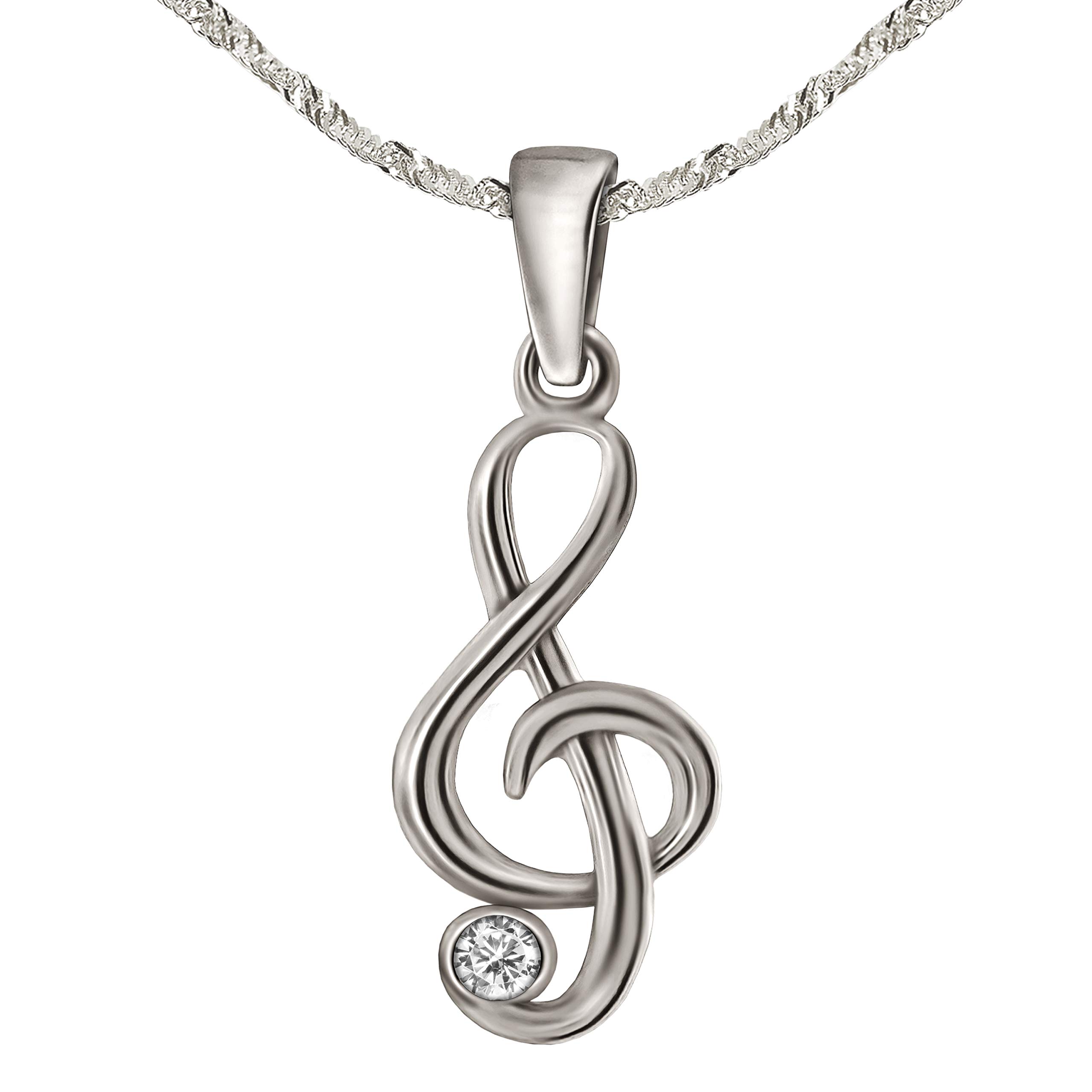 Clever Schmuck Set of silver pendant small treble clef 20 x 8 mm with a zirconia and Singapore chain 45 cm sterling silver 925