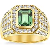 LELOUCHY Emerald Men's Ring Sterling Silver 10K 14K 18K Real Gold Customized Green Gemstone Ring for Men Boyfriend Husband Engagement Wedding Anniversary Size 4-16