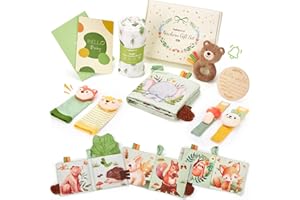 hahaland 9-in-1 Baby Shower Gifts for Boys & Girls with Swaddle Blanket, Infant Rattle Socks & Wristband Set, Crinkle Baby Bo