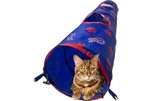 PETS FIRST NFL Buffalo Bills Cat Tunnel Tube Toy with Plush Football Catnip and Feathers Collapsible Tunnel for Cats to Play, Peek and Hide, Sporty & Fun Cat Tunnel Toy with Team Logo All-Over Design!