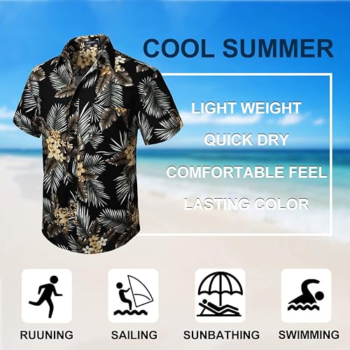 HISDERN Hawaii Shirt Men's Short Sleeve Summer Shirt Men