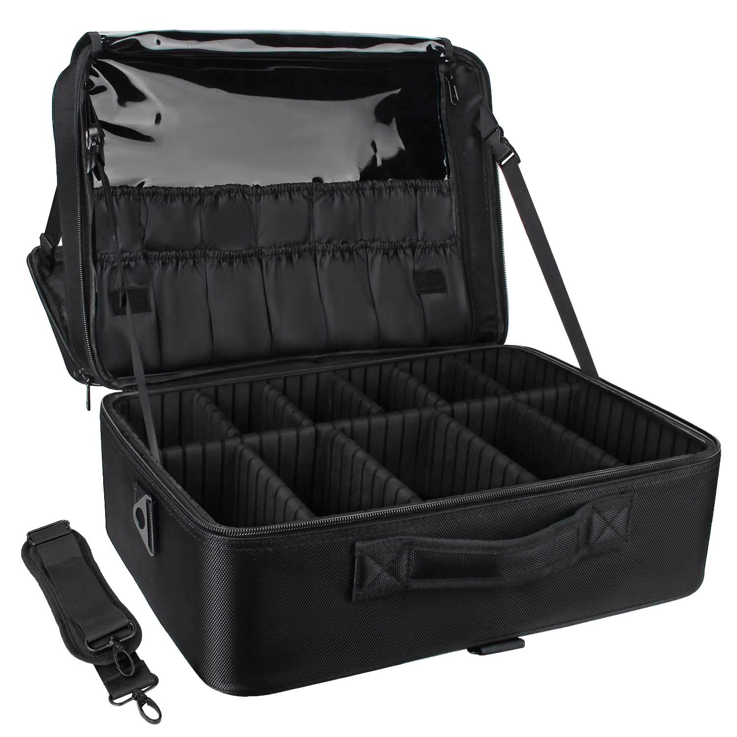 Relavel Extra Large Makeup Case Travel Makeup Train Case Professional Makeup Artist Bag Portable Nail Organizer Box Art Supply Case with Adjustable Dividers/Attach to Trolley/Shoulder Strap 17.7 Inch : Beauty
