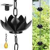 Rifachua 8.5ft Black Lotus Rain Chain for Gutter Downspout Outside | 12 Black Lotus Rain Chains Cups, Functional and Decorative, Replacement for Gutters Downspouts