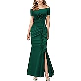 AISIZE Women's Elegant Off Shoulder Ruffle Formal Evening Long Dress