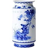 Essenware Blue and White Vintage Vase Chinoiserie Farmhouse Decorative Vases Flower Terracotta pots for Tableshelf Bookshelf Bathroom Living Room Kitchen 8.3inch