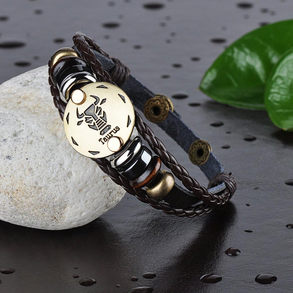 Infinite U Retro Punk Mens Womens 12 Constellation Zodiac Sign Bracelet Braided Leather Alloy Charm Bracelet Multilayer Wristband Bangle - Image 3