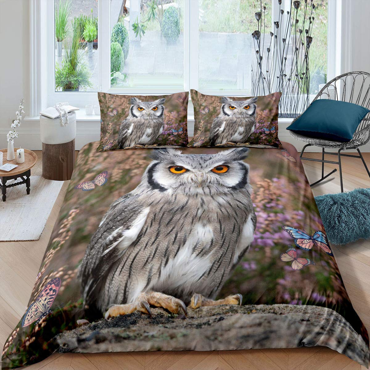 Tbrand 3D Animals Owl Bedding Set Teens Hip Hop Style Comforter Cover for Kids Boys Youth Animals Bird Duvet Cover Vivid Owl Bird Wildlife Theme Bedspread Cover Room Decor Quilt Cover Single Size