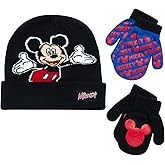 Disney Boys Mickey Mouse Winter Hat and 2 Pair Mitten or Gloves Set (Age 2-7)