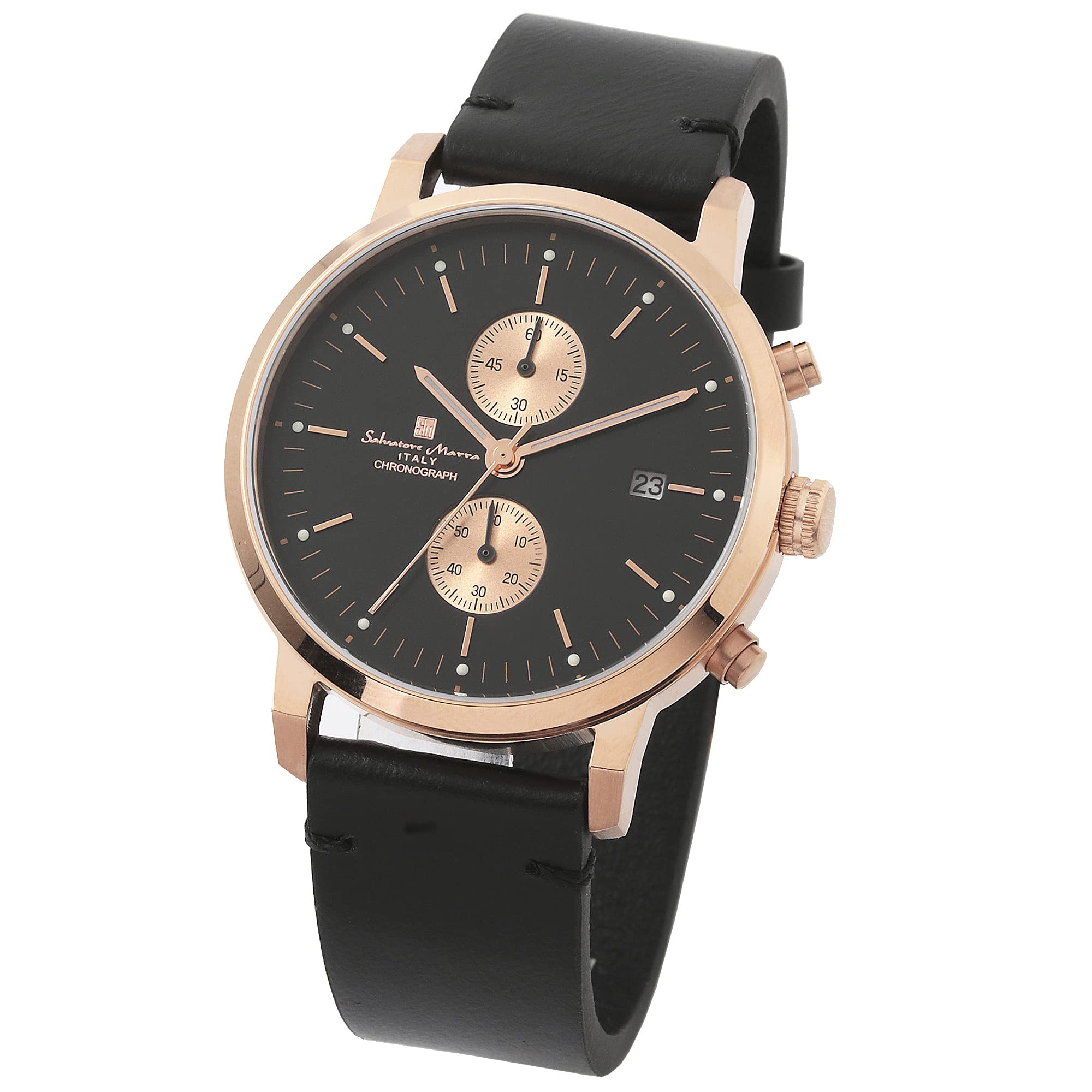 Salvatore Marra(サルバトーレマーラ) Analog Men's Wristwatch, Simple, Popular, Ranking, Business, Waterproof, Wristwatch, Gift, Cloth Included, Pink Gold/Black (Limited Model), Simple