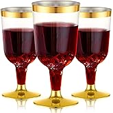 N9R 30PCS Plastic Wine Glasses with Gold Rim, 6 Oz Plastic Wine glasses with Stem, Disposable Wine Cups Reusable Suitable for Party Wedding Birthday