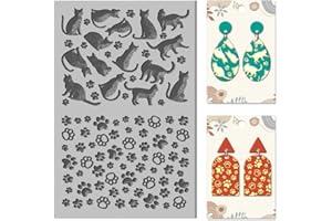 CHGCRAFT Cat Polymer Clay Texture Sheets Cat Paw Texture Stamp Sheets Clay Texture Mat Rubber Modeling Silhouette Pad Texture Sheets for Polymer Clay Jewelry and Clay Earrings Tools